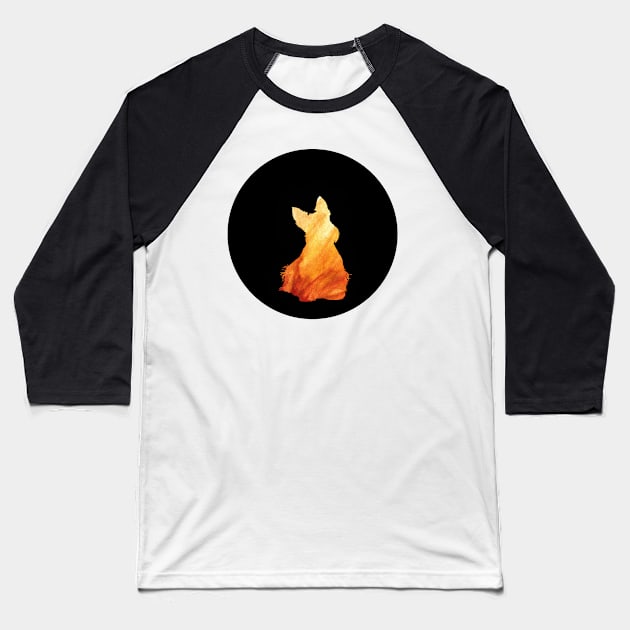 Scottish Terrier - Fiery Orange Silhouette Baseball T-Shirt by SophieStockArt